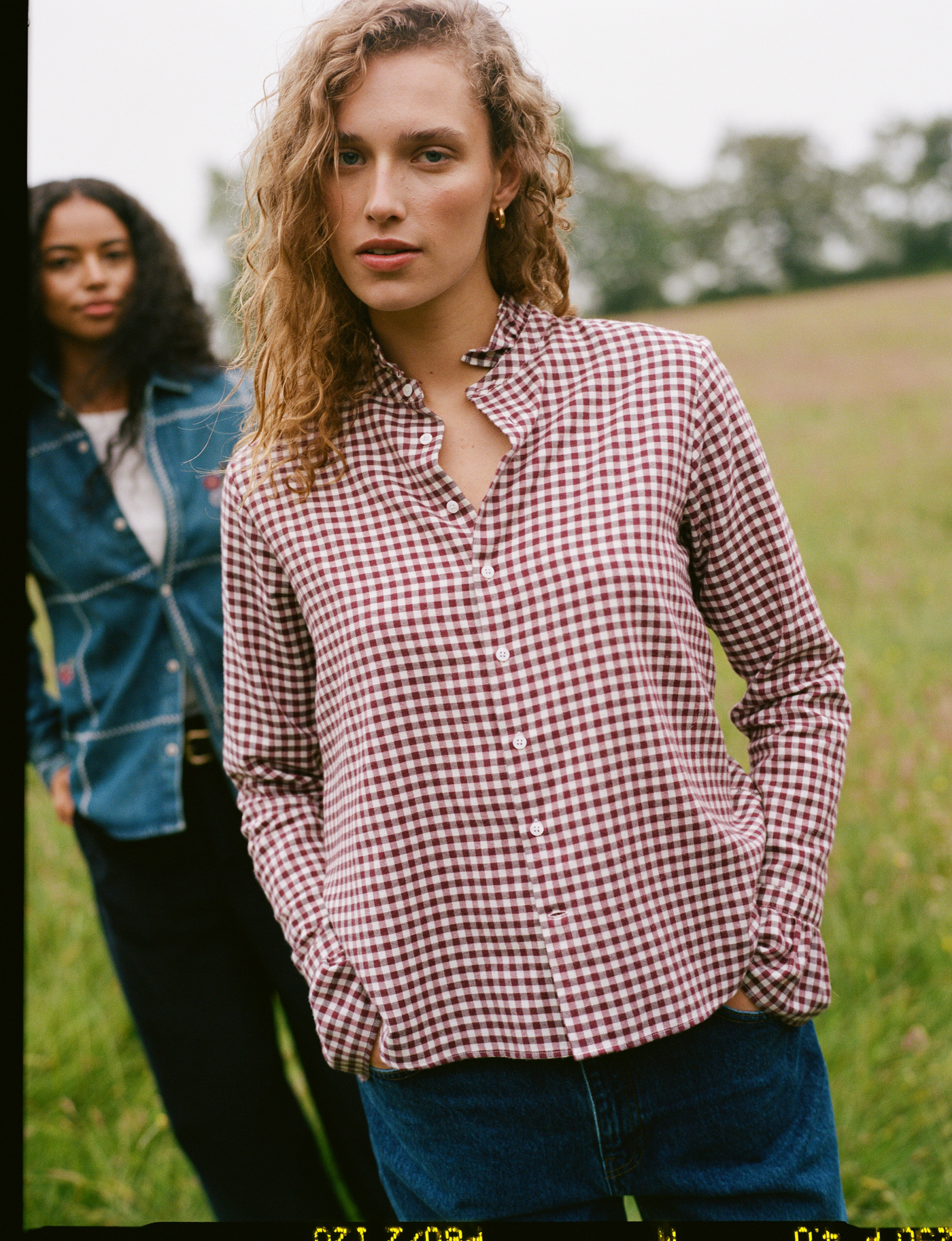 Kew Blouse: Fine Brushed, Burgundy Gingham