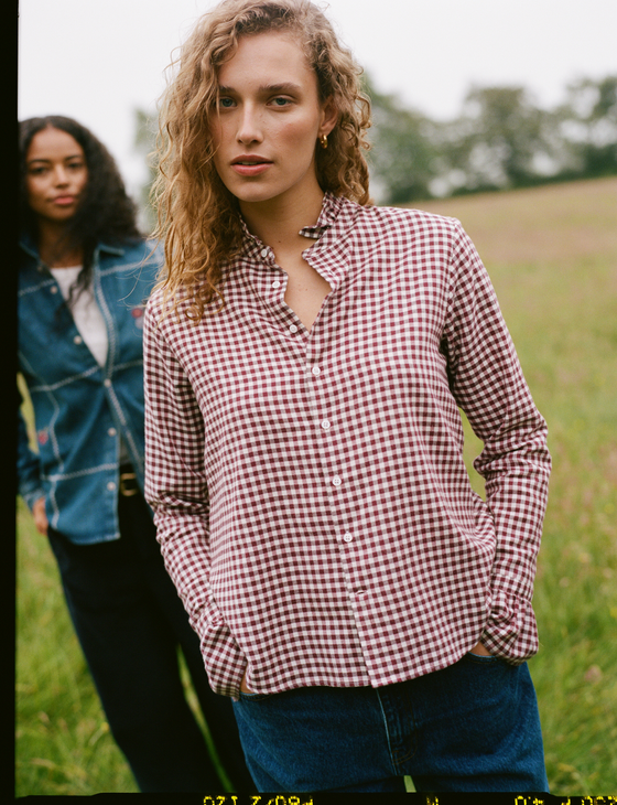 Kew Blouse: Fine Brushed, Burgundy Gingham