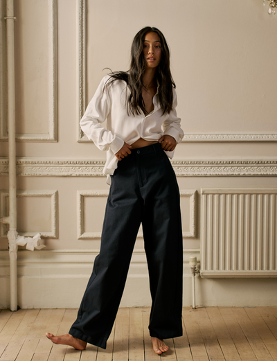 Alba Trouser: Cotton Twill, Navy