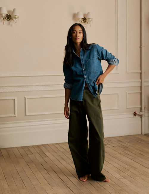 Alba Trouser: Cotton Twill, Khaki