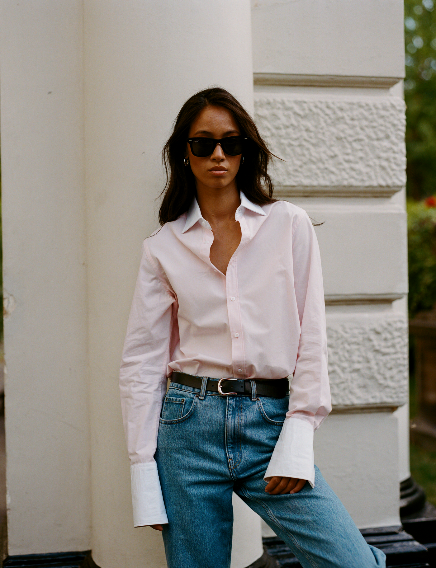 The Boyfriend Exaggerated Contrast Cuff Shirt: Fine Poplin, Rose Pink