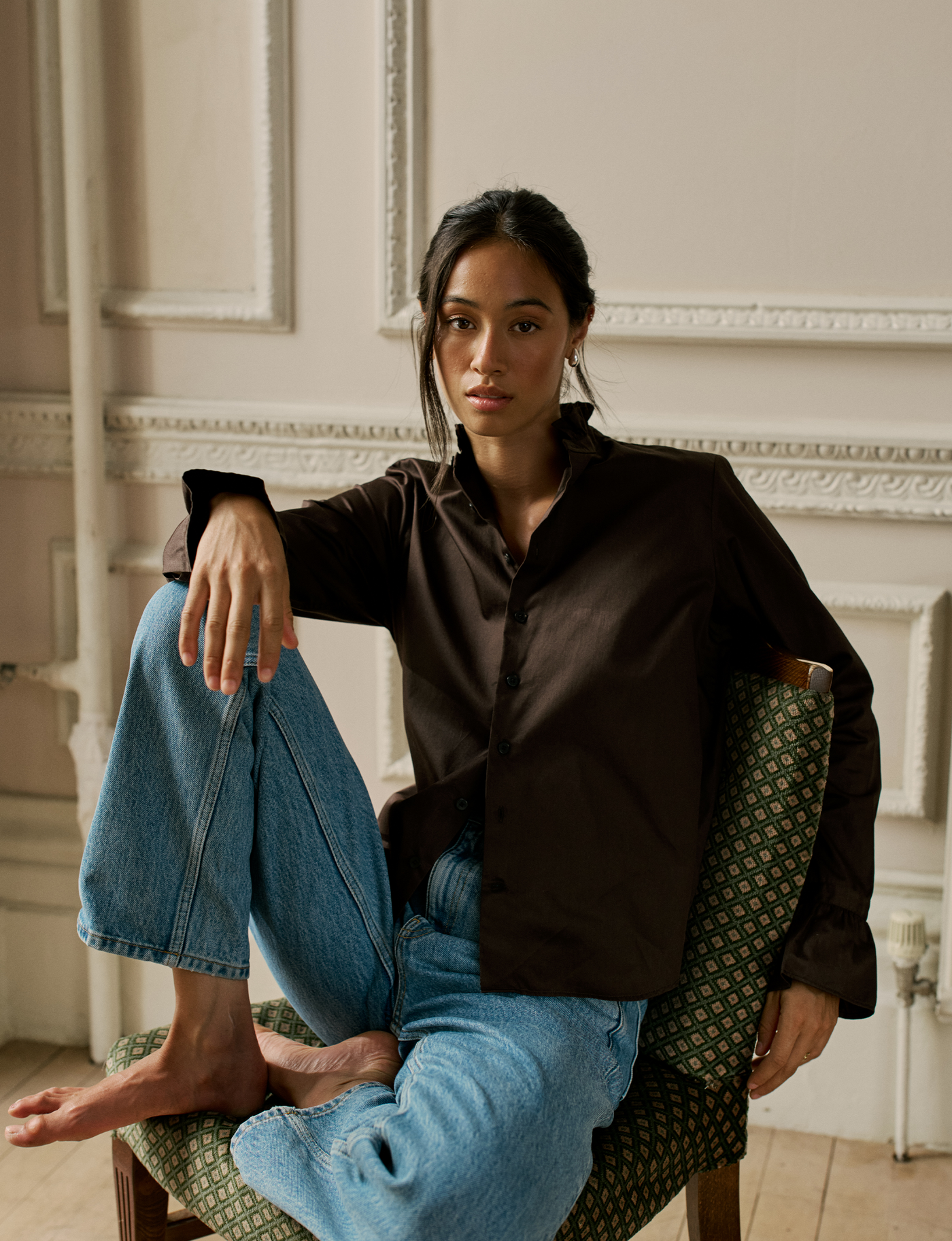 Kew Blouse: Poplin Cotton, Chocolate
