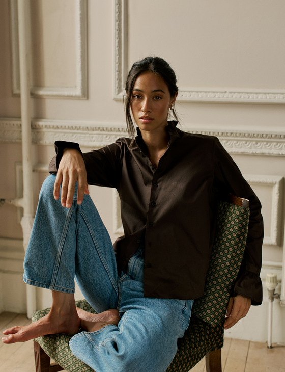 Kew Blouse: Poplin Cotton, Chocolate