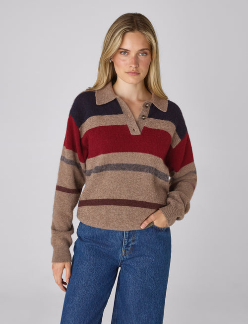 Renfrew Jumper: Yak Wool, Coffee and Merlot Stripe
