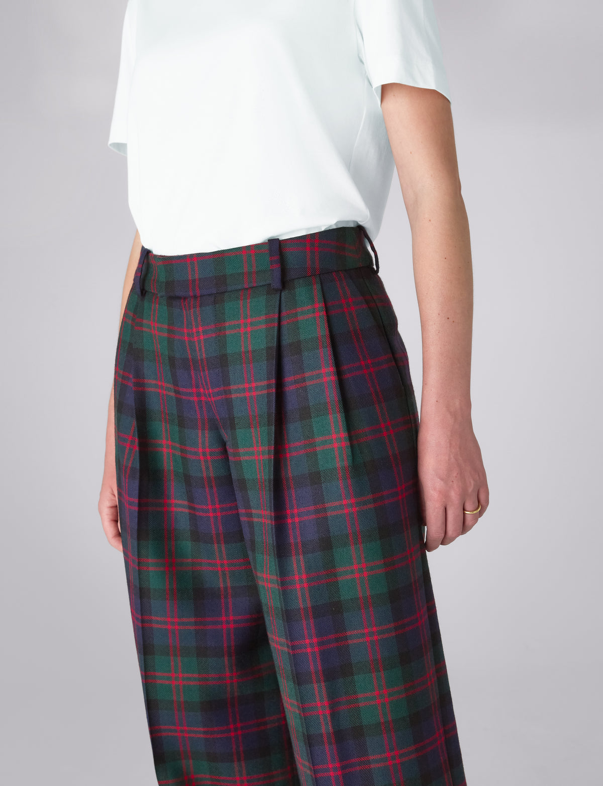 Rampling Trouser: Wool, Navy and Red Tartan
