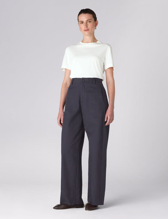 Alba Trouser: Cotton Twill, Navy