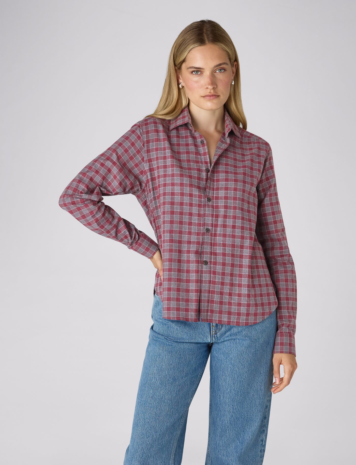 The Classic: Fine Brushed, Grey and Burgundy Check