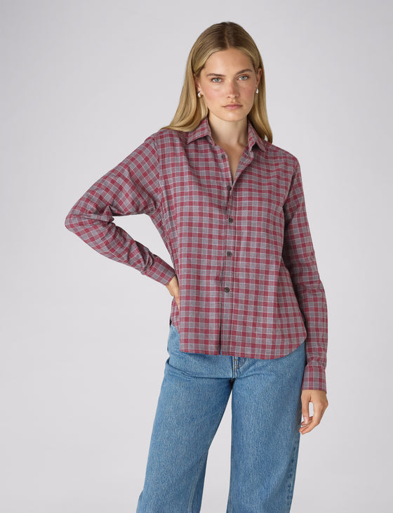 The Classic: Fine Brushed, Grey and Burgundy Check