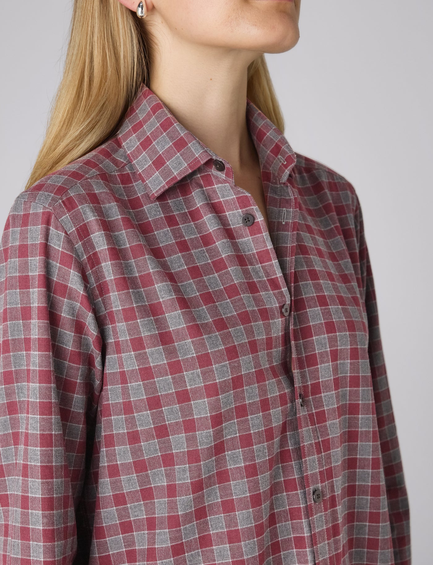The Classic: Fine Brushed, Grey and Burgundy Check