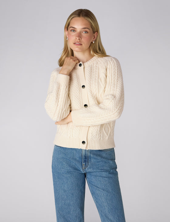 Mini Aran Cardigan: Wool, Ivory