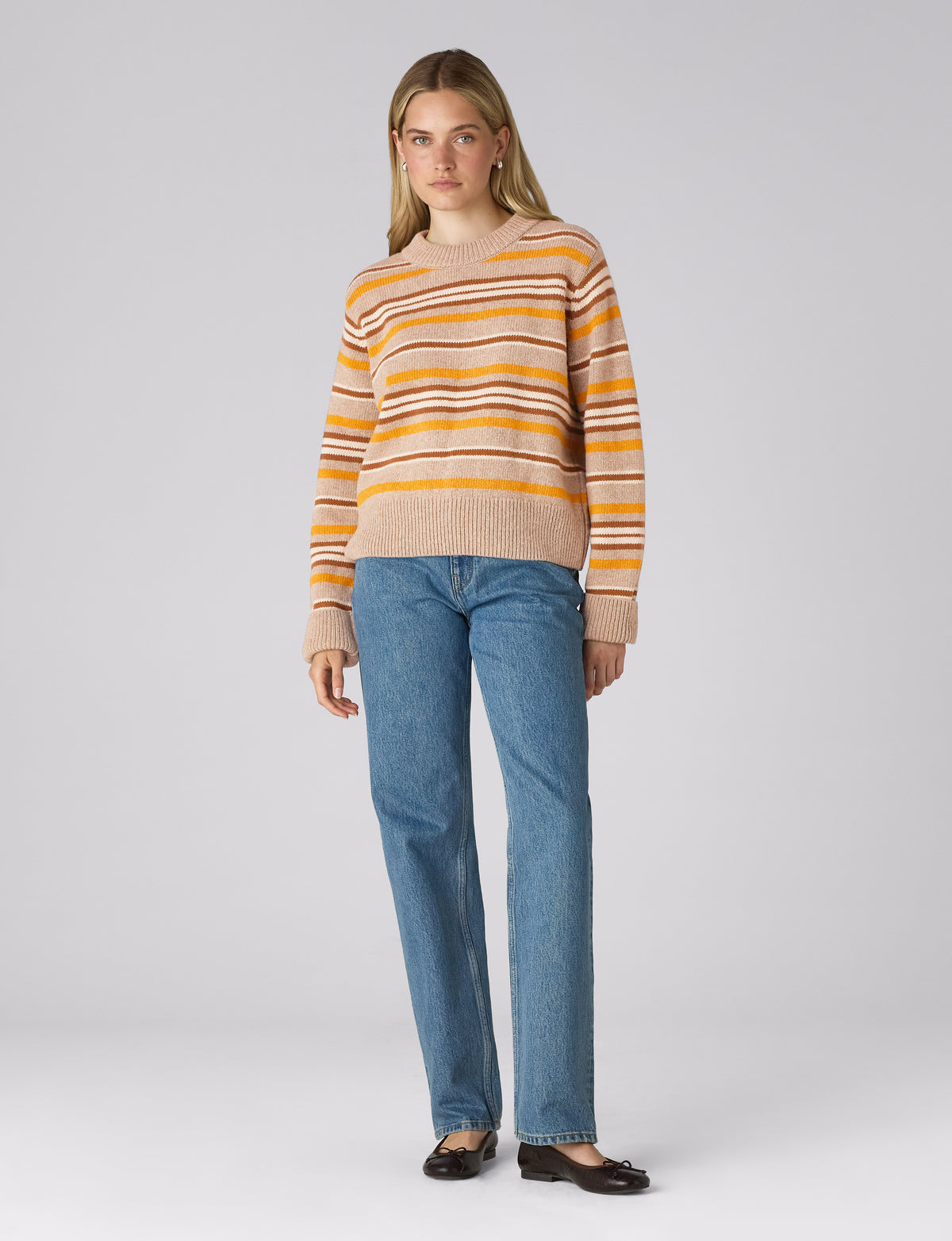 Devon Jumper: Wool, Yellow and Tobacco Stripe
