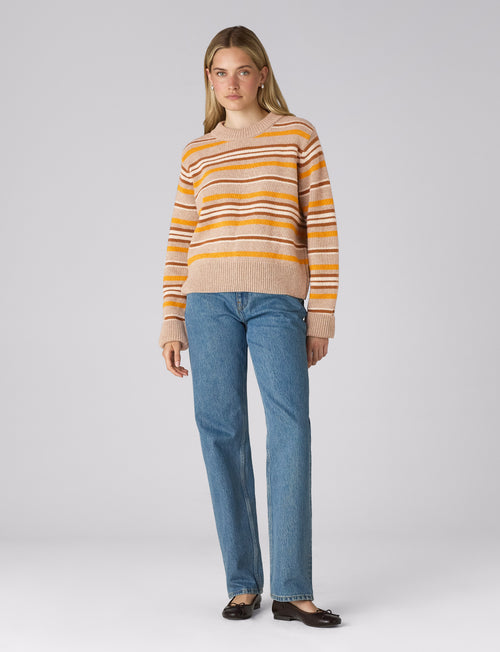 Devon Jumper: Wool, Yellow and Tobacco Stripe
