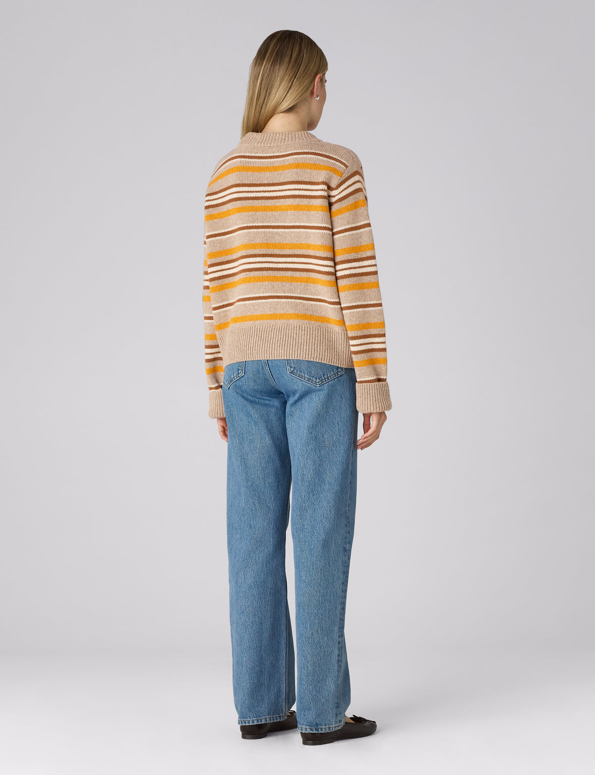 Devon Jumper: Wool, Yellow and Tobacco Stripe