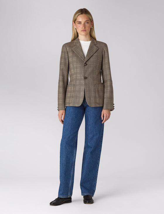 Eventing Jacket: Wool, Light Brown Check