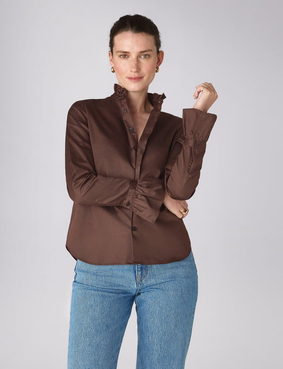 Kew Blouse: Poplin Cotton, Chocolate