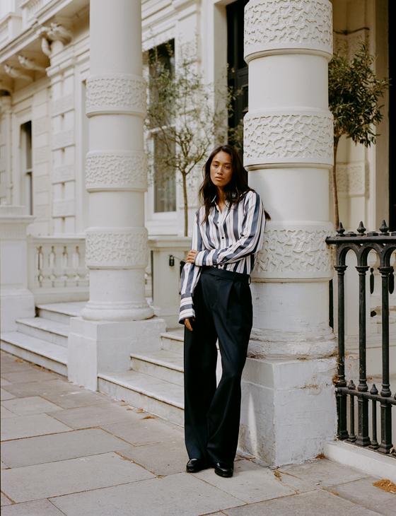 The Boyfriend Exaggerated Cuff: TENCEL™ Lyocell, Navy & Burgundy Wide Stripe