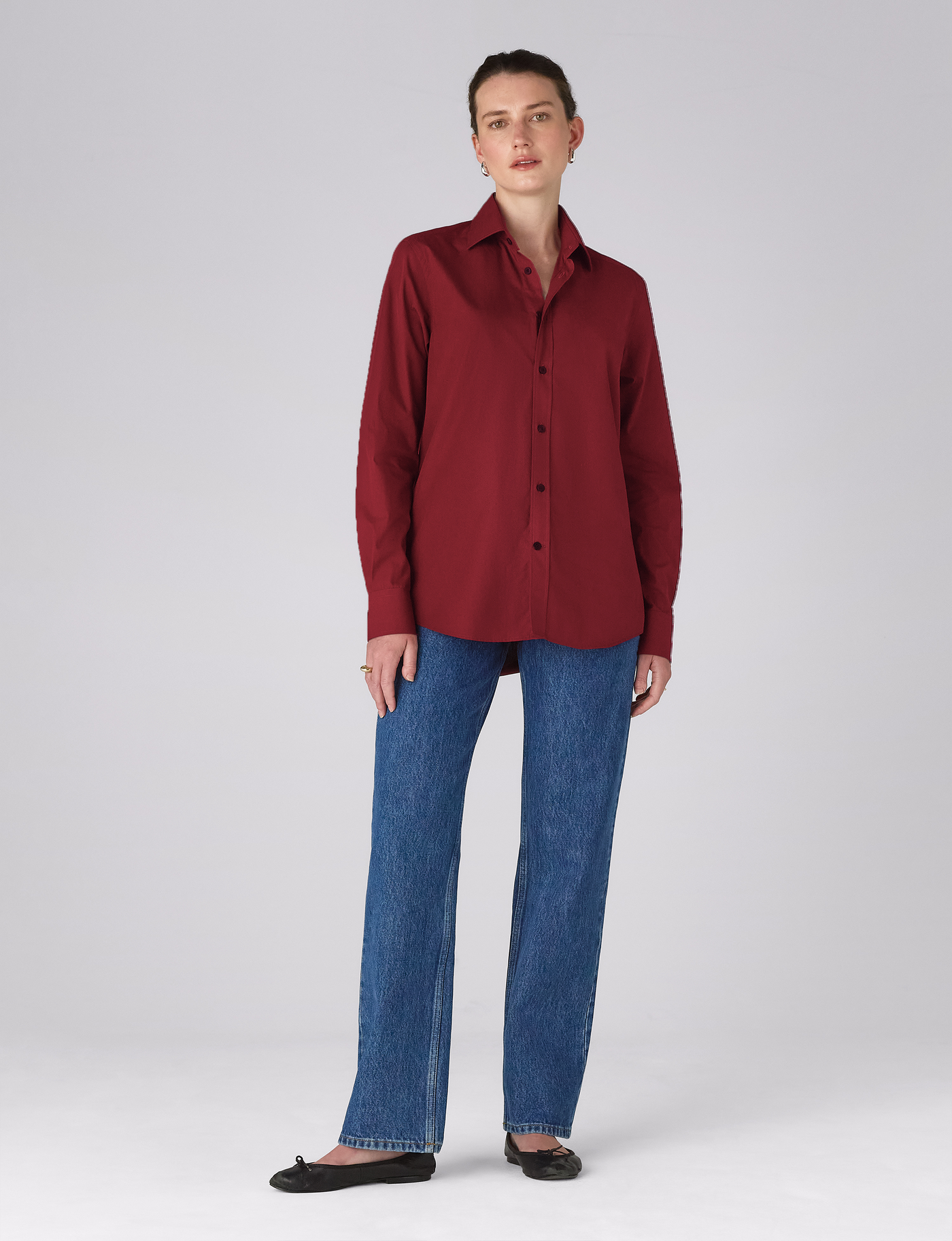 The Boyfriend: Fine Poplin, Burgundy