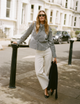 Rue Curved Bib Blouse: Fine Poplin, Navy and Ivory Stripe