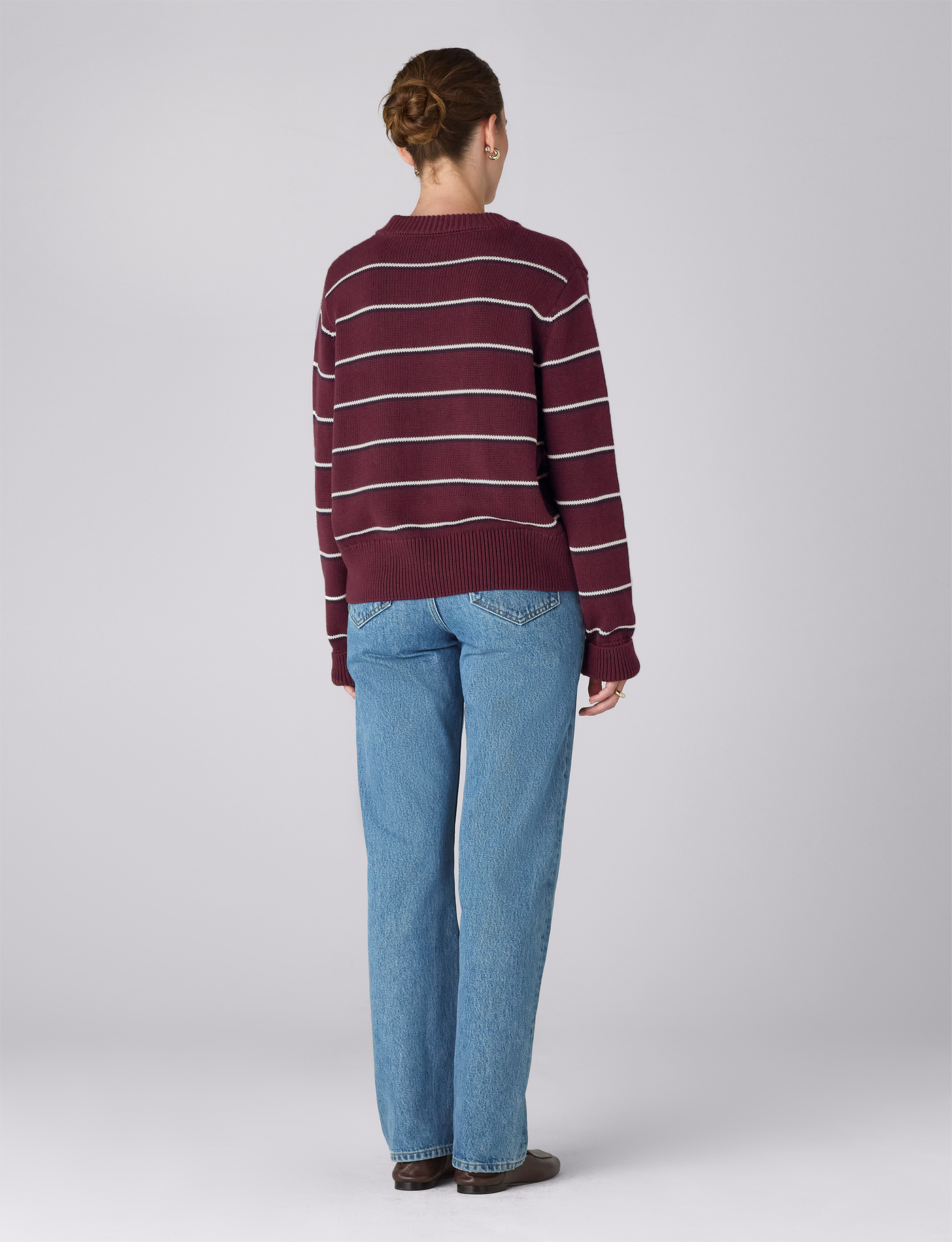 Devon Jumper: Cotton, Merlot Navy and Ivory Stripe