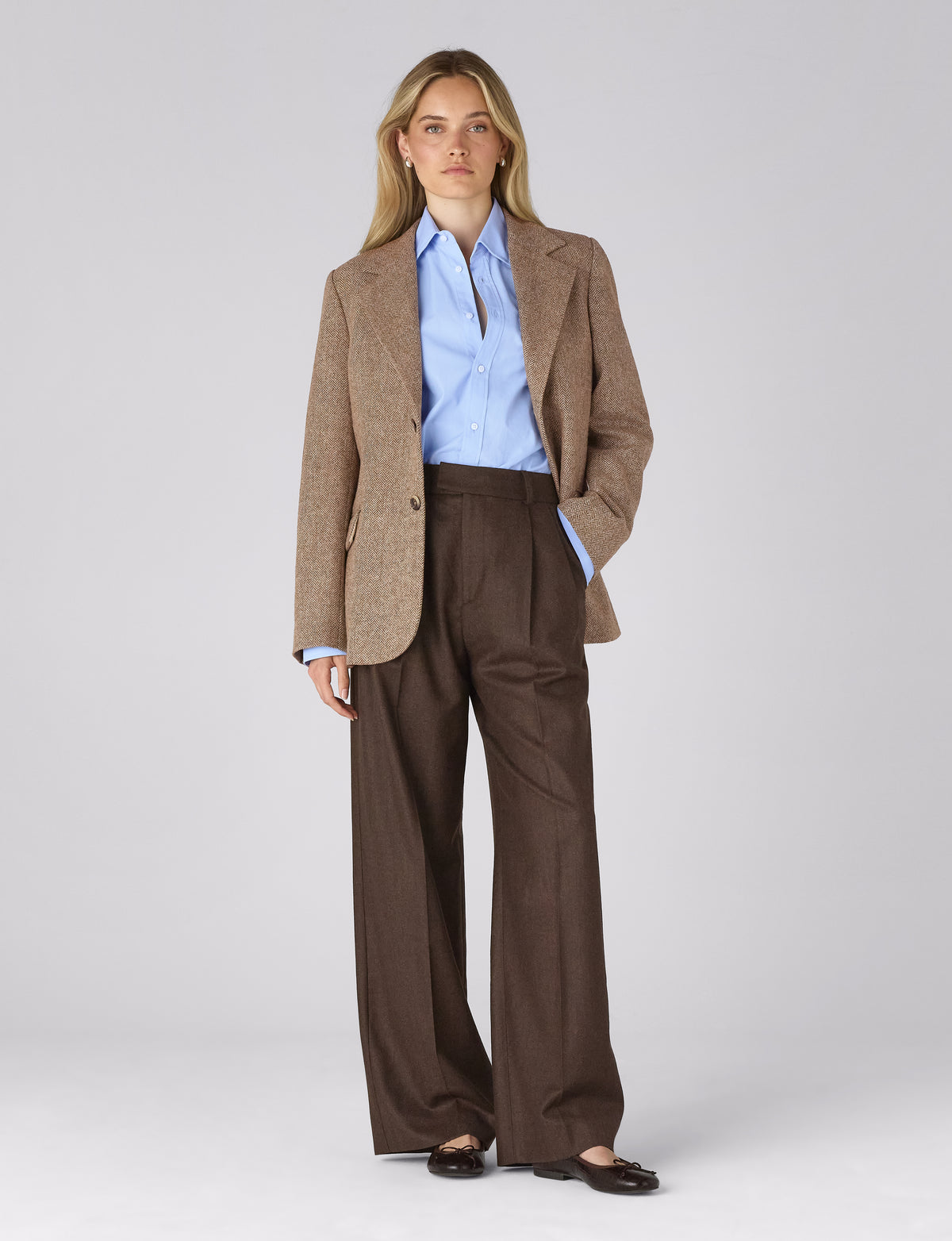 Hacking Jacket: Wool, Light Brown Herringbone