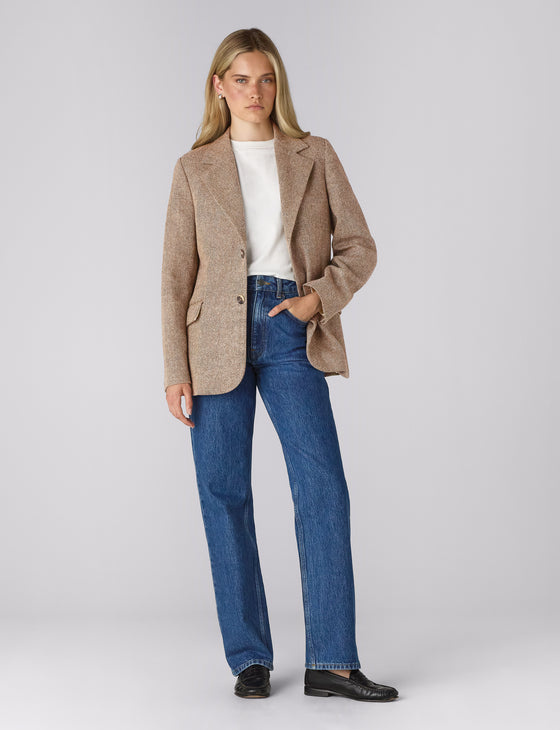Hacking Jacket: Wool, Light Brown Herringbone