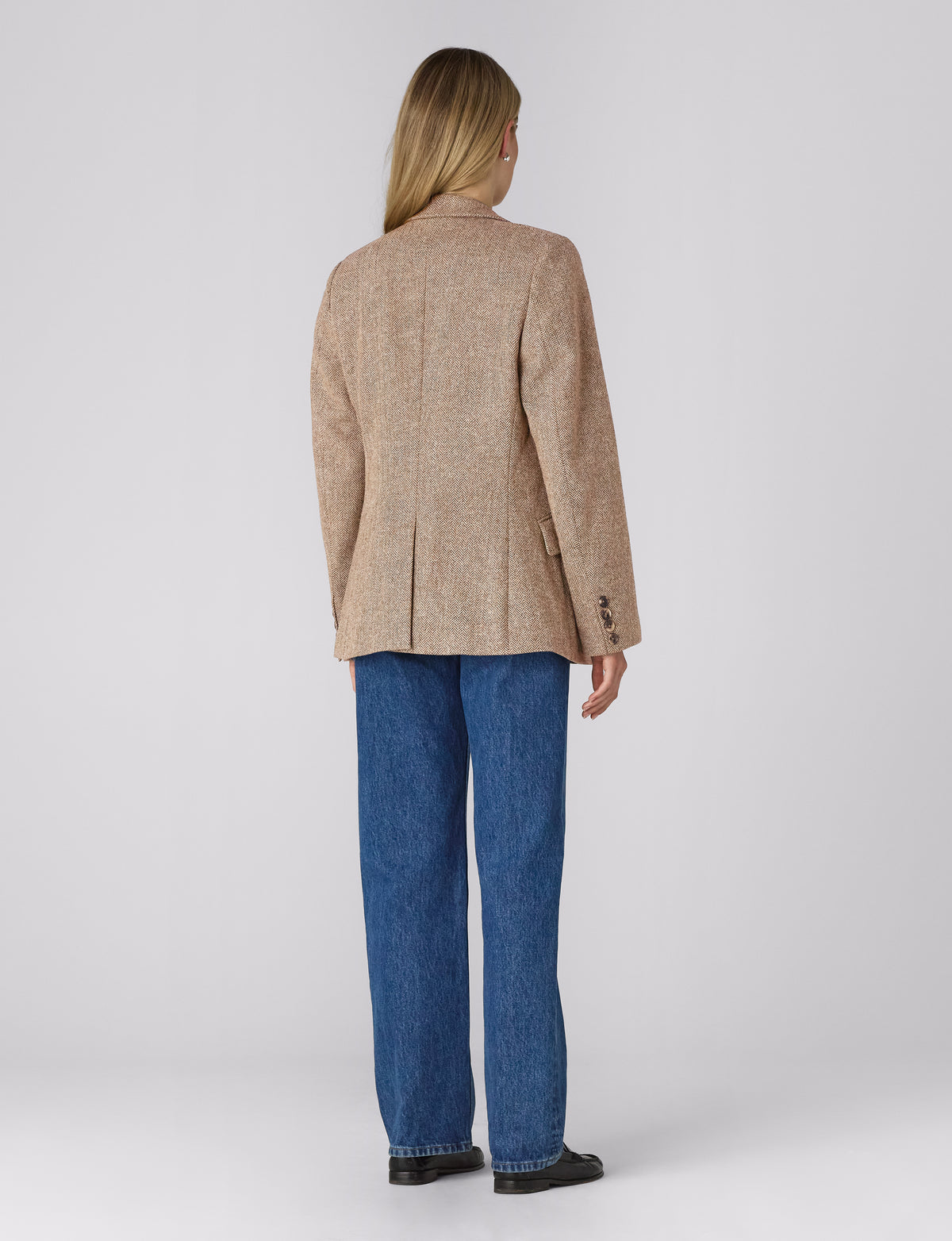 Hacking Jacket: Wool, Light Brown Herringbone