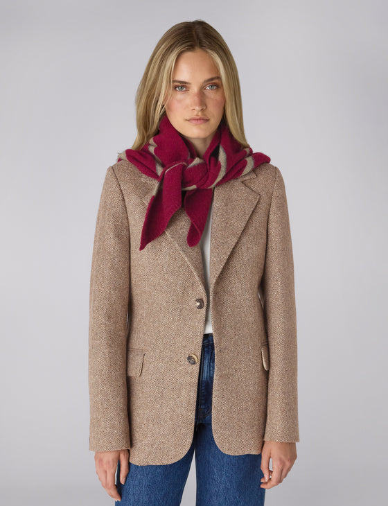 Large Triangle Scarf: Yak Wool, Merlot Stripe