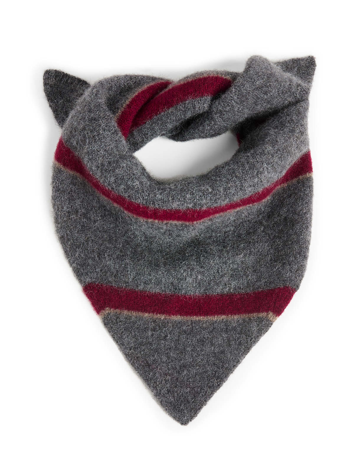 Small Triangle Scarf: Yak Wool, Grey Stripe