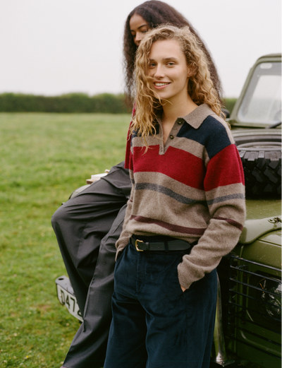 Renfrew Jumper: Yak Wool, Coffee and Merlot Stripe