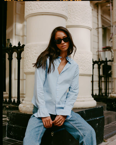 Kew Blouse: Fine Poplin, Sky Blue
