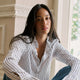 Kew Blouse: Cotton Voile, White with Navy Stripes
