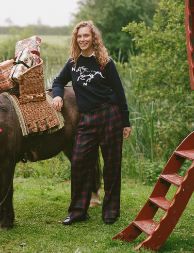 Rampling Trouser: Wool, Navy and Red Tartan