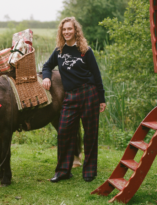 Rampling Trouser: Wool, Navy and Red Tartan