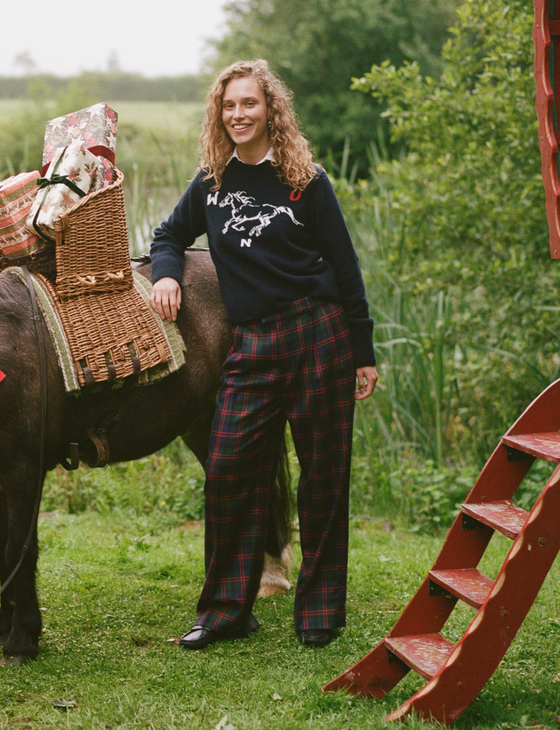 Rampling Trouser: Wool, Navy and Red Tartan