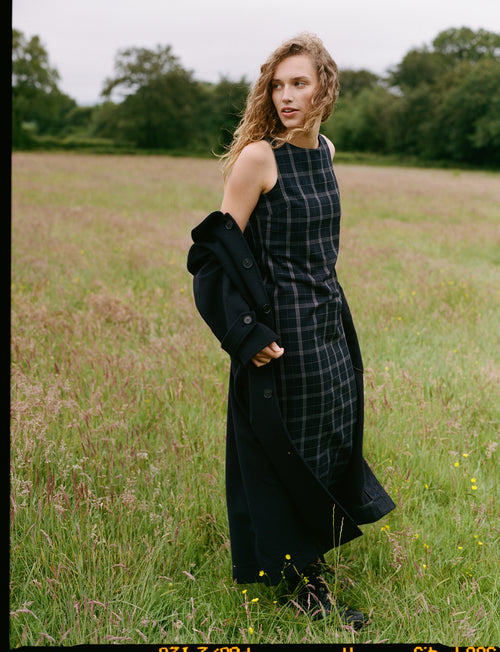 Birley Dress: Wool, Navy Check