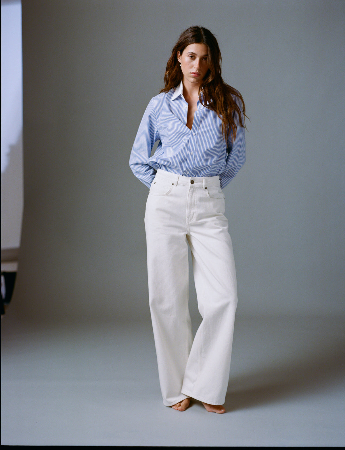 The Boyfriend Contrast Exaggerated Cuff and Collar: Fine Poplin, Inverted Pinstripe