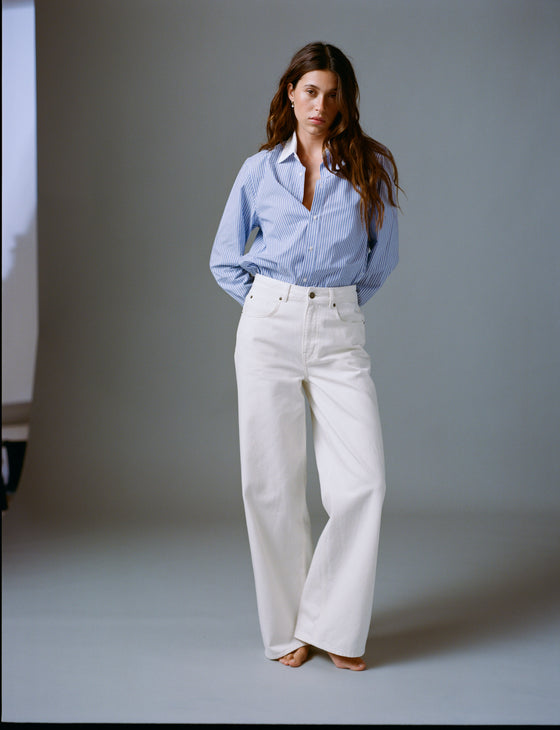 The Boyfriend Contrast Exaggerated Cuff and Collar: Fine Poplin, Inverted Pinstripe