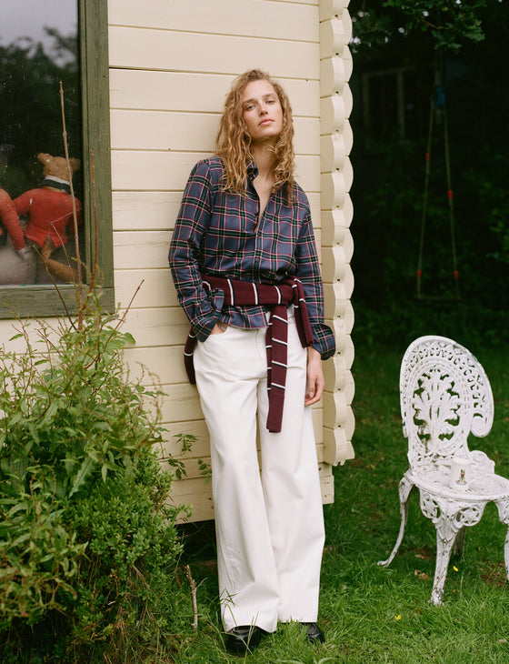 The Classic: Fine Brushed, Navy Green and Red Check