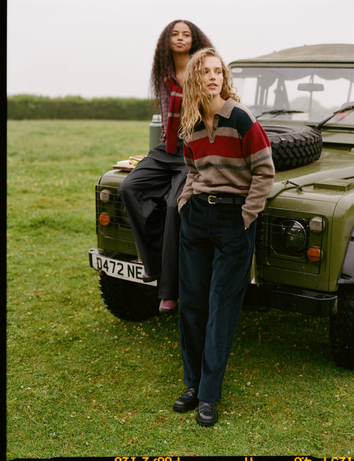 Renfrew Jumper: Yak Wool, Coffee and Merlot Stripe