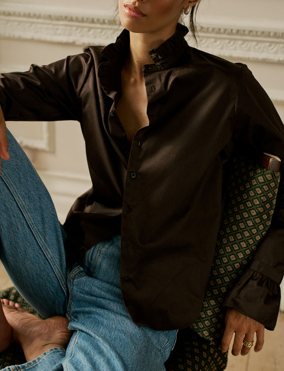 Kew Blouse: Fine Poplin, Chocolate