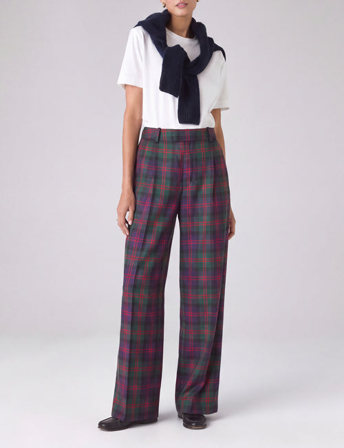 Rampling Trouser: Wool, Navy and Red Tartan
