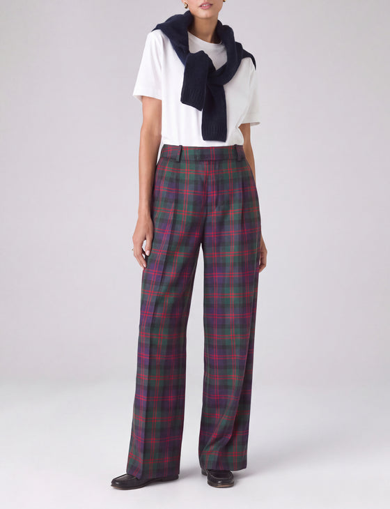 Rampling Trouser: Wool, Navy and Red Tartan