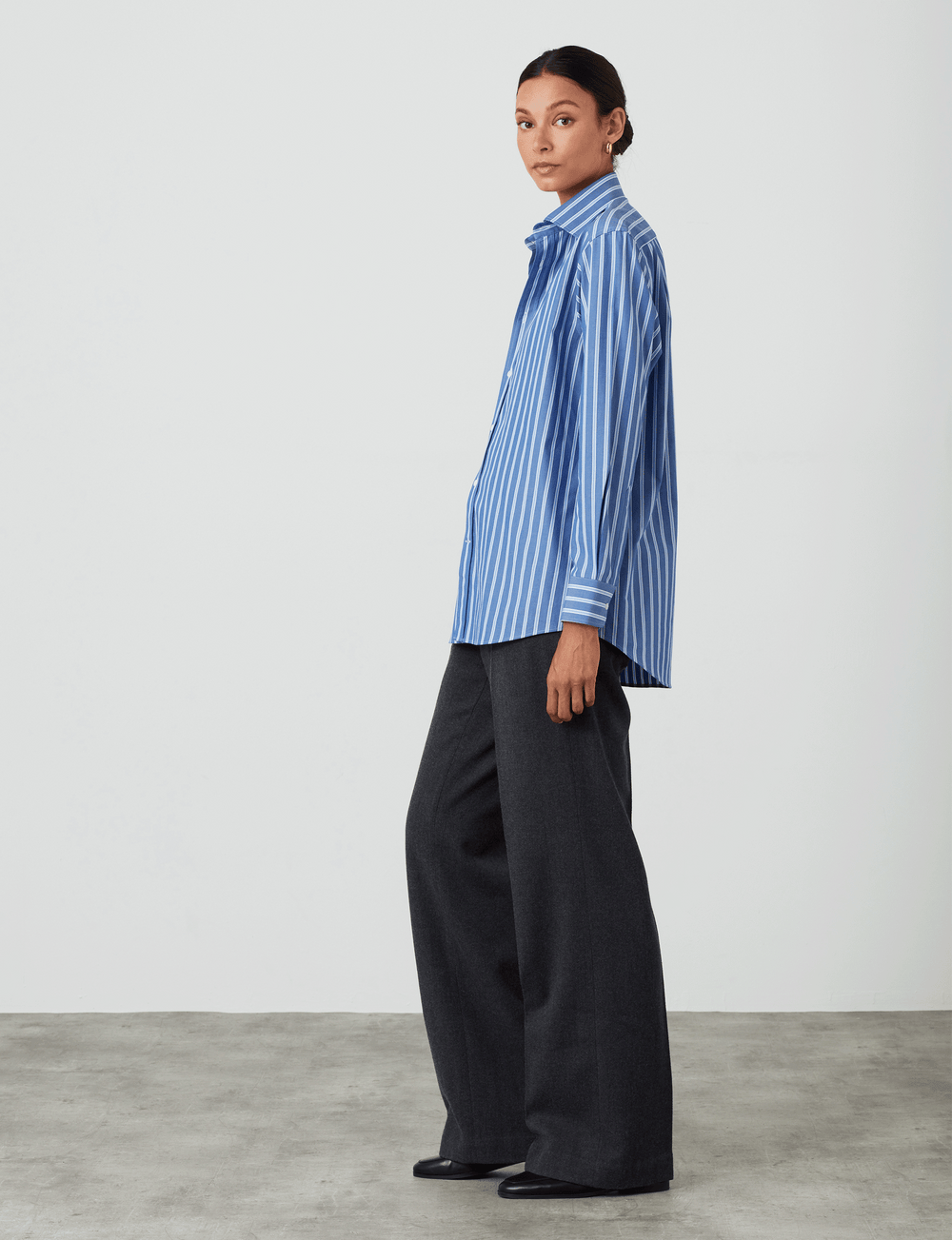 Lily Poplin Boyfriend Shirt Thin Blue Stripe