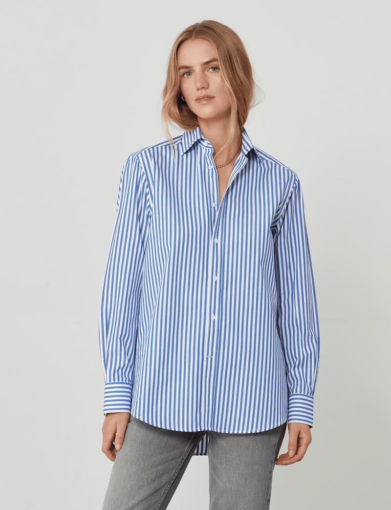 The Boyfriend: Fine Poplin, Royal Blue Stripe