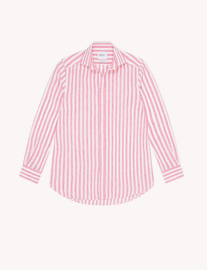 The Boyfriend: Linen, Fuchsia Pink Stripe