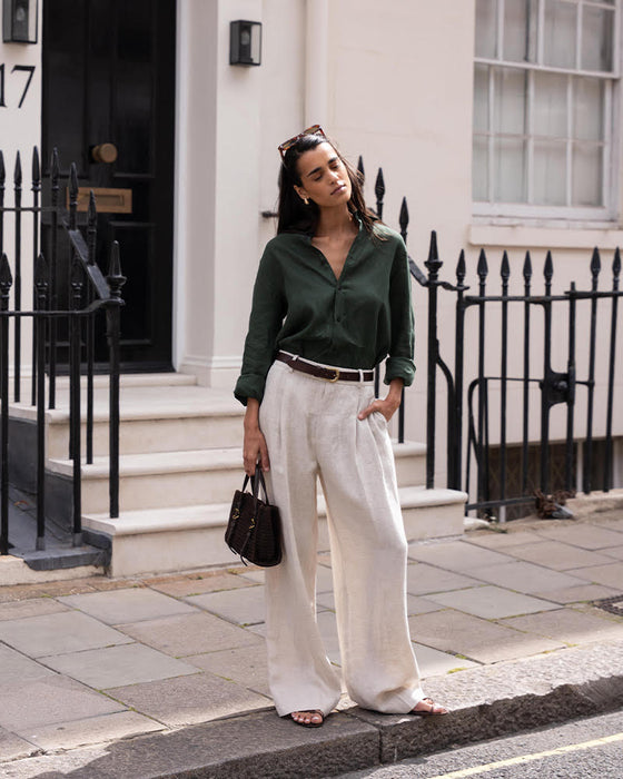 The Set: Linen Hunter Green Shirt & Oatmeal Trouser