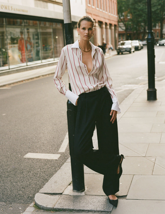 The Boyfriend Exaggerated Cuff: TENCEL™ Lyocell, Burgundy Stripe