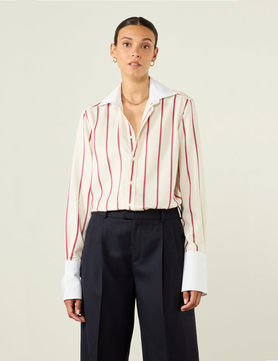 The Boyfriend Exaggerated Cuff: TENCEL™ Lyocell, Burgundy Stripe