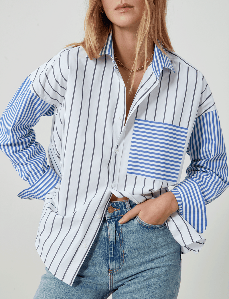 The Weekend: Fine Poplin, Midnight and Royal Blue Stripe Patchwork