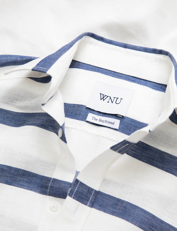 The Boyfriend: Weave, Navy Blue Horizontal Stripe - With Nothing Underneath